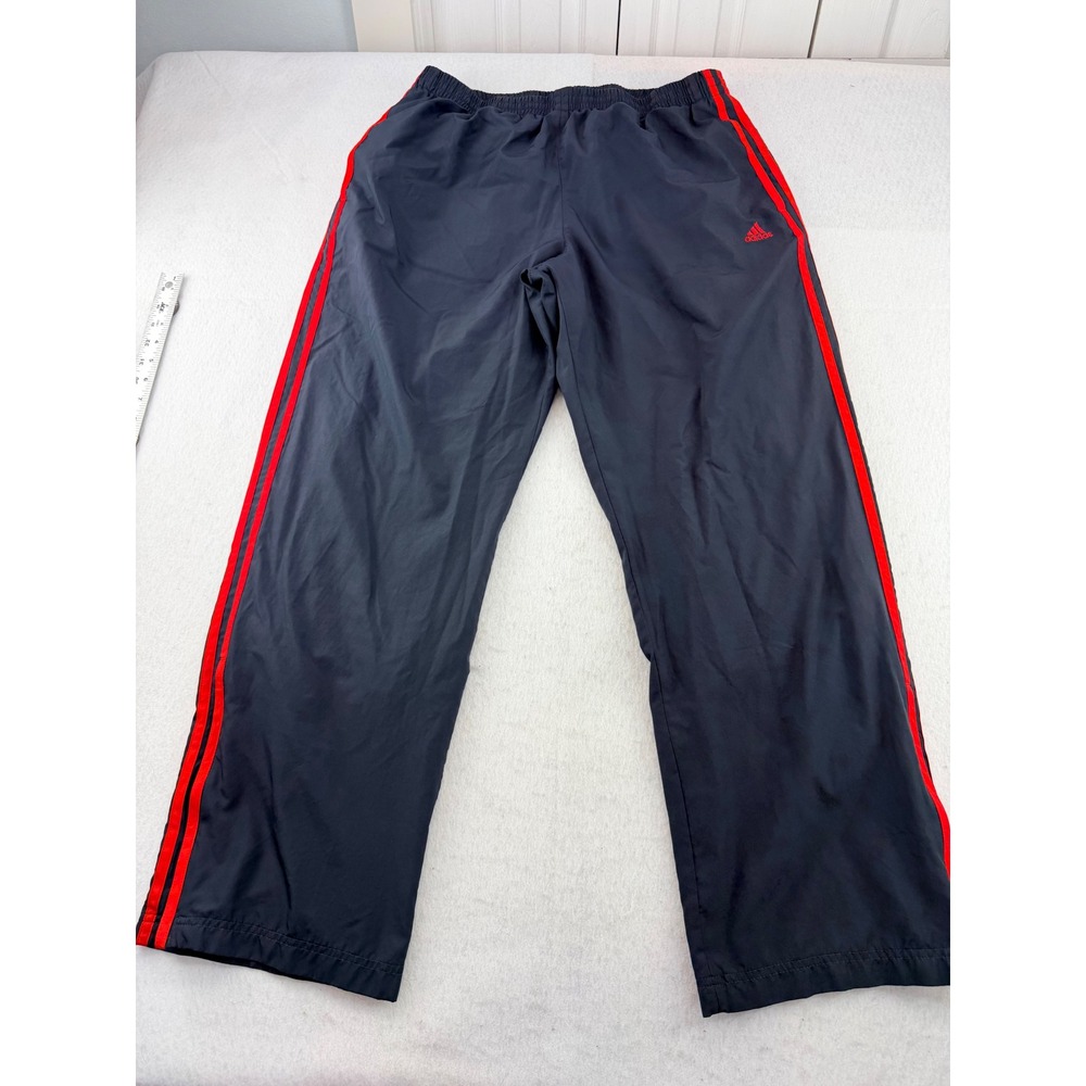 Adidas Mens Track Pants Black Red Stripe Mesh Lined Ankle Zip Large